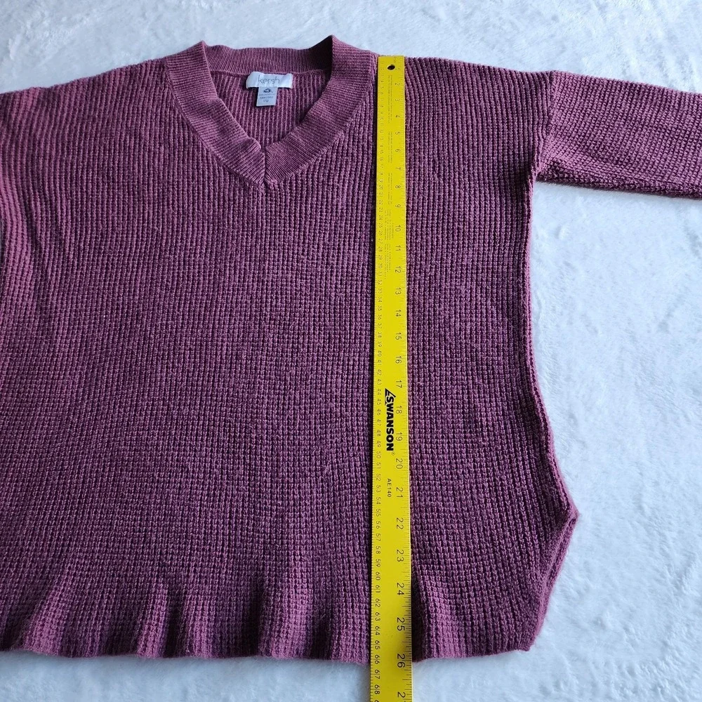 Kersh‎ Merino Wool Blend Sweater Womens Large Waffle Knit Wine Burgundy Pullover - Picture 9 of 14